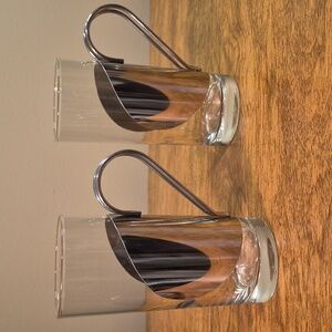 VINTAGE Danish Style Stainless Steel Caged Glass Hot Toddy Drinking Glasses